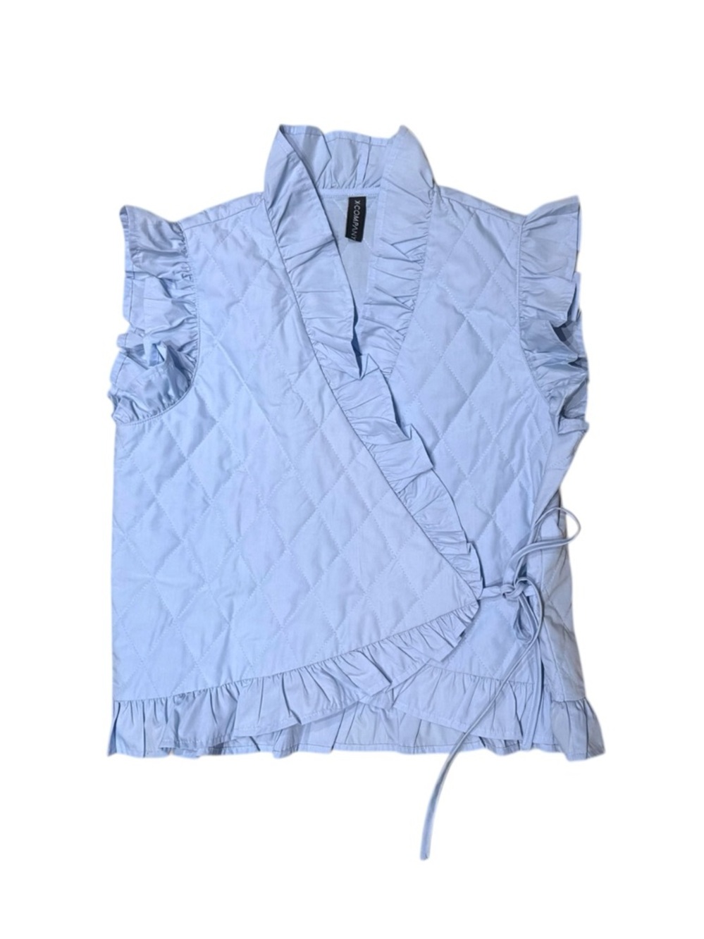 X-Company Light Blue Quilted Sleeveless Ruffle Top Vest Size S